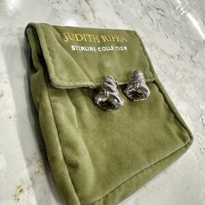 Judith Ripka Silver Earrings with Green Pouch